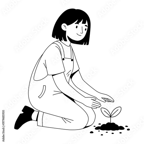 Young Woman Planting Seedling: Girl Gardening and Caring for a New Plant in Soil