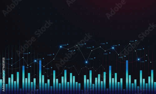 Finance chart illustrating stock index trends, price fluctuation, and trade signals. Financial graph displaying stock price changes, index data, and profit analysis concept