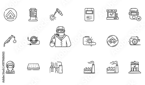 Minimal Welding Line Icons Vector Set with Metalworking and Industrial Symbols