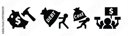 Financial Crisis and Debt Management Icon Set