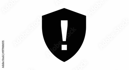 Black shield with exclamation mark symbol of warning.