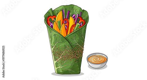 colorful food illustration of wrapped fries with sauce