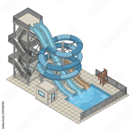 Water Park Water Slide Complex Structure.