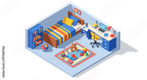 Isometric view of child bedroom.