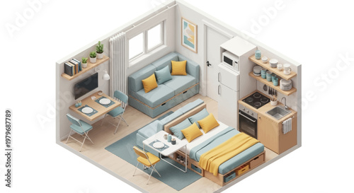 Modern Studio Apartment Interior Design.