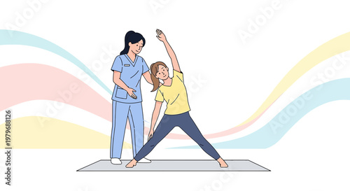 Physical Therapist Assists Patient in Yoga Pose for Rehabilitation and Recovery