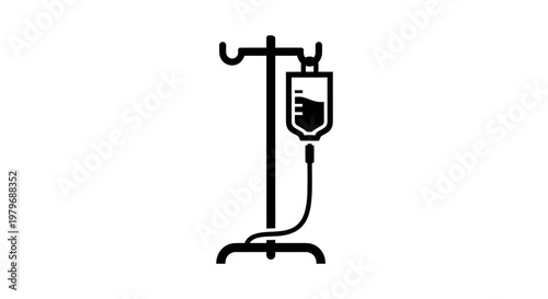 Medical IV drip stand with bag.