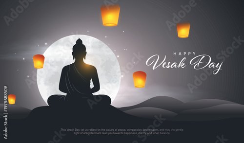 Happy Vesak Day, Buddha Purnima wishes greetings with buddha. used for poster, banner, logo, background, greetings, print design. Creative vector illustration design.