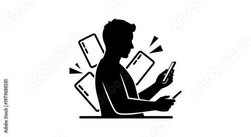 Man Using Smartphone and Tablet Devices.