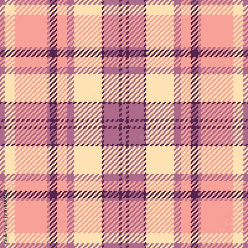 Tissue plaid background vector, kind pattern check fabric. Fall textile texture tartan seamless in pink and red colors.
