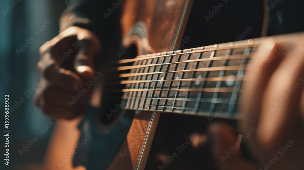 Fototapeta premium Guitar player with hands and strings