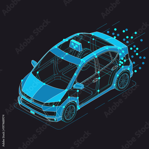 Futuristic Self-Driving Taxi Concept with Data Connection and Digital Design.
