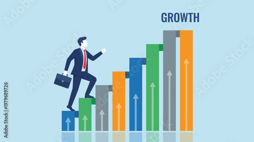 Businessman climbing stairs representing upward trend and financial growth