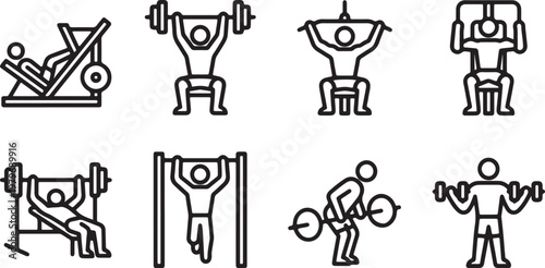 gym exercise icon set weightlifting workout line art collection vector illustration