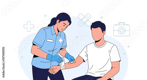 Nurse Applying Bandage to Patient's Arm After Medical Procedure