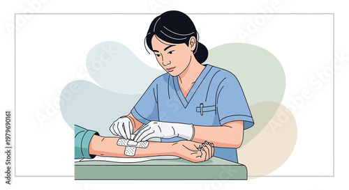 Nurse Applying Bandage to Patient's Arm After Medical Procedure