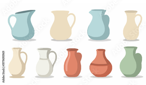 Ceramic vase vector set cartoon pottery jug and pot icon illustration isolated on white