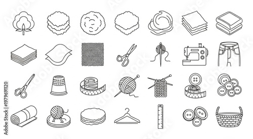 Collection of sewing and crafting tools and materials, a creative workshop.