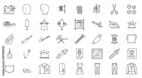 Collection of sewing tools and equipment, a comprehensive set of tailoring essentials.