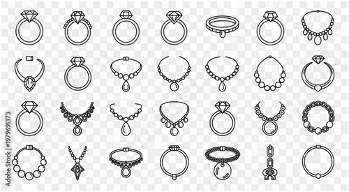 Collection of elegant jewelry rings and necklaces, perfect for fashion and design.