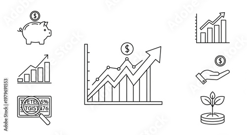 Financial growth and investment analysis with upward trending graphs and charts.