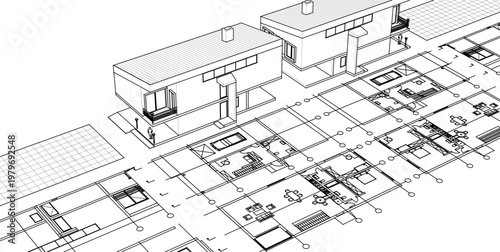 house architectural project sketch 3d illustration	
