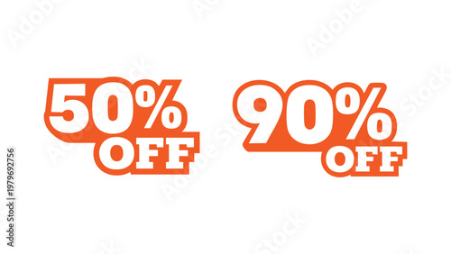 Collection of multiple discount percentage labels including 10%, 20%, 30%, 50%, 70%, and 80% off. Ideal for e-commerce websites, marketing materials, and promotional designs.