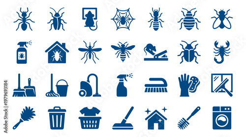 Pest control and cleaning service icons set for home hygiene and sanitation needs