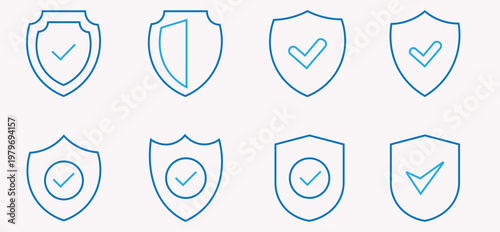 Shield with check mark icon set
