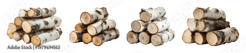 Stack of birch firewood logs for heating and decor PNG set isolated on transparent background