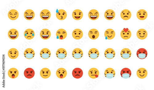 A collection of various emojis with different facial expressions and emotions