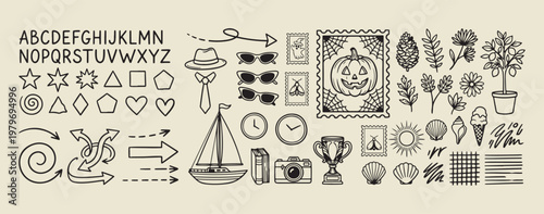 Winter leaves and branch set, holiday festive nature illustrations, Christmas greenery sketch graphics, seasonal plant icon elements, cozy winter aesthetic symbols, hand drawn holly and pine collectio