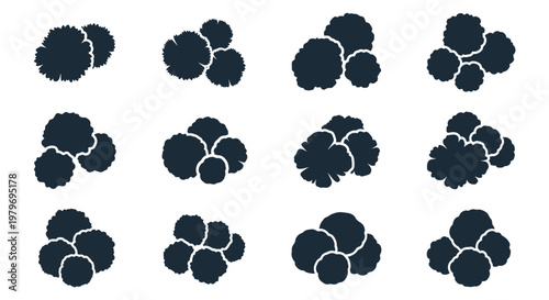 Collection of abstract black cloud shapes.