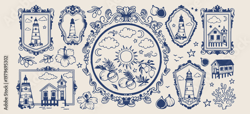 Celestial sun and moon frames, mystical zodiac circle illustrations, astrological nature border graphics, cosmic sky ornament elements, bohemian sun and star symbols, mystic dreamcatcher frame collect