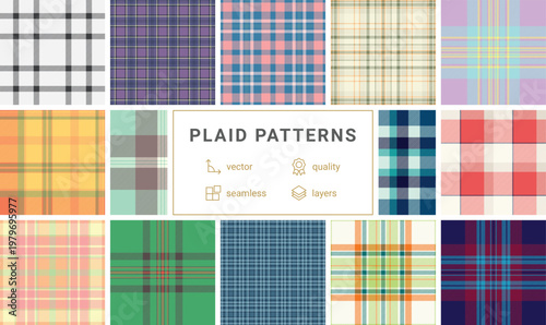 Plaid collection created for digital ads. Coordinated tartan repeats bring professional style to web and app campaigns.