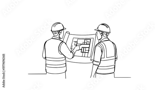 Continuous line drawing of construction manager briefing builder coordinator vector illustration
