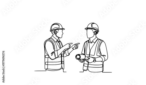 Continuous line drawing of construction manager briefing builder coordinator vector illustration