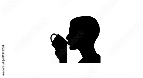 Silhouette of man drinking from mug.