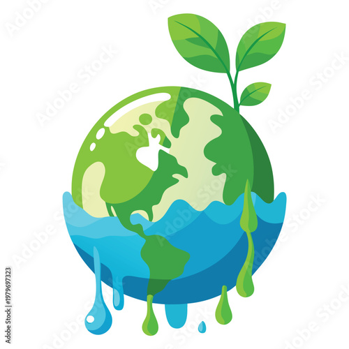A vibrant green and blue globe with a plant growing out of it, symbolizing eco-friendliness and environmental sustainability.