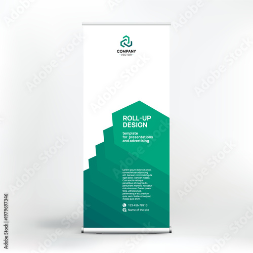 Banner design, roll-up stand for advertising, conferences, seminars, poster template for placing photos and text. Creative background for presentation