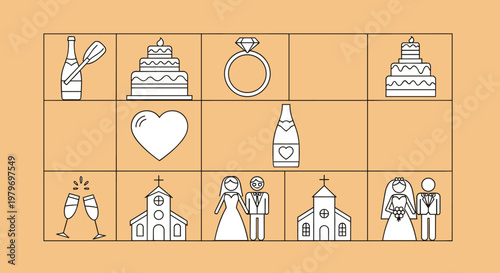 Wedding icons and symbols collection.
