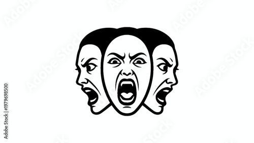Screaming woman faces vector illustration of anger and rage