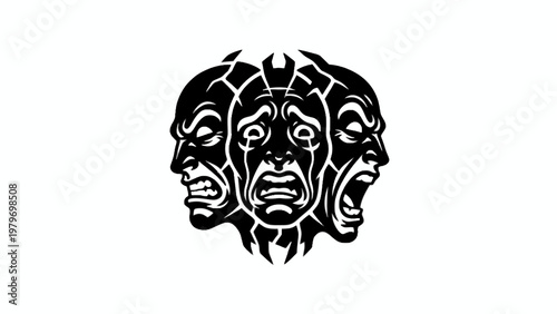 Three expressive human faces showing anger sadness and shock