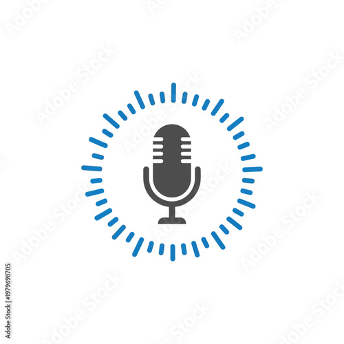 Microphone icon with blue sound waves.