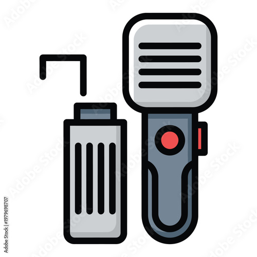 Vector illustration of electric shaver and battery on white background icon