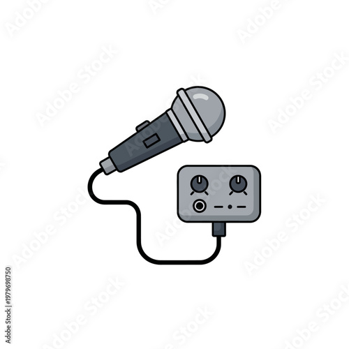 Microphone with audio equipment and cable.