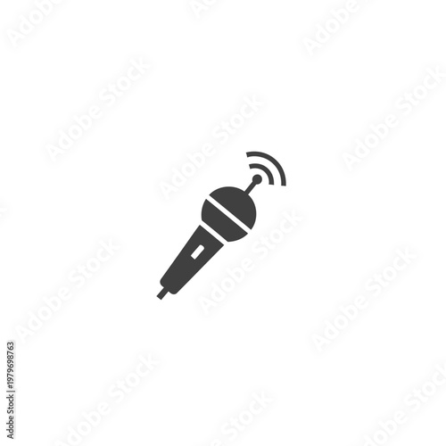 Black microphone with wireless signal icon.