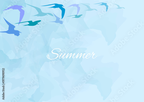 空を飛ぶ夏の鳥のイラスト