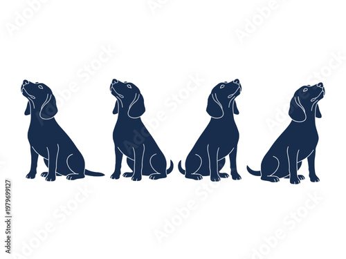 Beagle Dog Silhouettes Sitting and Looking Upwards