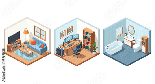 Isometric Rooms Interior Design Collection.